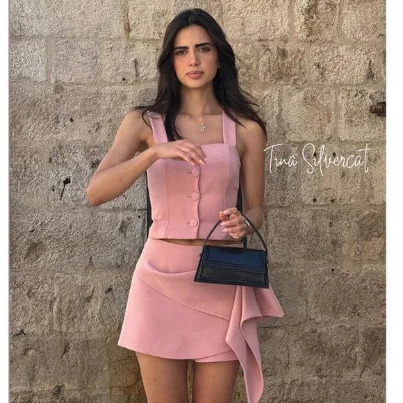 BLOGGER'S FAVE! Zara 2 Piece Voluminous Skort And Bustier Set Pink NWT